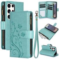 Wrist Strap Zipper Cards Solt Wallet Leather Phone Case for Samsung Galaxy S26 S25 Ultra S24 S23 Plus A57 A37 A17 A07 A56 Cover Galaxy S25 žalia