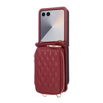 Crossbody Wallet Case for Samsung Galaxy Z Flip 7/6/5/4/3, Zipper Purse Handbag Flip Cover with Card Slots, Lanyard & Kickstand For Galaxy Z Flip 4 raudona