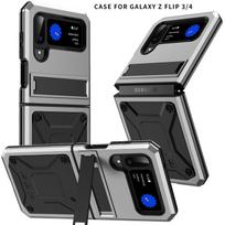 With Bracket+Full Protective For Samsung Galaxy Z Flip 4 5G 2025 Case Kickstand Dual Layer Protective Shockproof for Z Flip 3/4 for Samsung Z Flip 3 sidabras