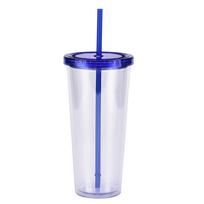 24oz Plastikinė Puodelis su Šiaudeliu Kūrybingas Skaidrus Šaltų Gėrimų Puodelis su Dangteliu One Size white