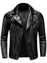 PU Biker Jacket - Men's Casual Solid Color Zip Up Lapel Faux Leather Jacket - for Spring Fall - Stylish & Durable - Perfect Gift for Fashionable Guys M juoda