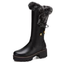 Winter Fur Plush Snow Boots Women White Black Fashion Riding Female Shoes Casual Knee High Boots Ladies Comfortable Waterproof 34 juoda