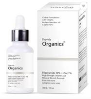 Dravida Organics Niacinamidas 10% + Cinkas Veido Skaistinamasis Serumas (Pašalinti dėmėms, spuogų randams ar dėmelėms, poroms sutraukti ir riebalų balansui palaikyti 30 ml