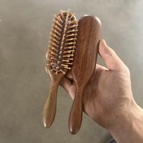 Rosewood Long Handle Air Cushion Scalp Massage Comb for Curling & Straightening brown