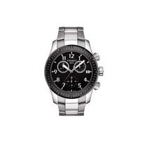 Tissot V8 serijos kvarcinis mechanizmas Paprastas sportinis 100m vandeniui atsparus Chronografas Datos rodymas Laikrodis Vyriški laikrodžiai Juodas plienas T039.417.21.057.00 Silver Strap