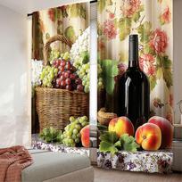 Set Of 2 Kitchen Curtains Vintage Grapes Fruits Oil Painting Rustic Flower Wine Art Printed Retro Country Living Room Farmhouse Made Polyester Area W100*H70(CM)-Hooks&2PCS