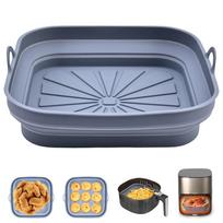 Kasanidika Foldable Air Fryer Silicone Square Cooking Tempura Silicone Cooking Compatible with Air Fryer Microwave and Cooking Appliances Mold, 21cm, pilka spalva