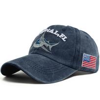 National Flag Shark Design Baseball Cap Men Wash Vintage Adjustable Snapback Travel Visor Sun Hat Women Summer For Outdoor Casual Soft Top Adjustable