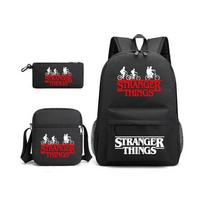 (Black)Stranger Things Backpack 3 Piece Set Student School Bag Canvas Bag