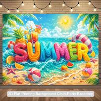 2D Tropical Summer Beach Photo Backdrop Holiday Party Decor Cloth 47.2x31.5inch/120*80cm