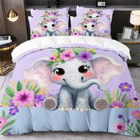 Elephant Quilt Cover Set With Zip, African Elephant Duvet Cover Set With Pillowcases Bedding Set Soft Microfiber Comforter Cover 100×135cm&Duvet Cover