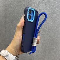 Fashion Candy Color Bracelet Wrist Strap Chain Phone Case For iPhone 17 15 11 12 13 14 16 Pro Max Plus XS XR Soft Silicone Cover For iPhone 11 Pro&Case & Strap tamsiai mėlyna spalva