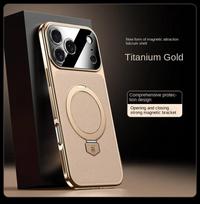 360 Rotating Bracket Leather Camera Lens Foldable Stand N52 Magnetic Phone Case For iPhone 17 Pro Max 17Air 17Pro 16 15 Cover iPhone 14 auksas