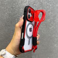 Wrist Strap Lanyard Camera Holder Stand For Magsafe Magnetic Case For iPhone 17 16 12 13 14 15 Pro Max Plus Hybrid Bumper Cover For iPhone 13 ProMax&Case & Strap raudona
