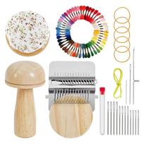 DIY Crafts Sock Darning Kit Weaving Loom Portable Knitting Patch Repairing Tool Wooden Base 50 Color Threads