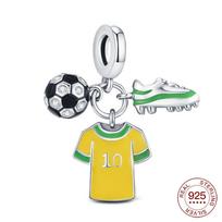 925 Silver Football Charm Sports Brazil Argentina Football Star No. 10 Jersey Beads Fit For Original Bracelet DIY Jewellery Gift