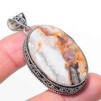 Natural Laguna Lace Agate 925 Sterling Silver Jewelry Pendant 2.25  AP-14610