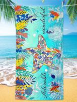 Starry Shark Print Beach Towel Blue Ocean Cartoon Pattern Quick Dry Absorbent Towel For Boys Summer 50x100cm
