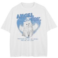 Gatvės apranga animacinių filmų Angel Cat Grafiniai marškinėliai medvilniniai unisex marškinėliai vasaros trumpomis rankovėmis marškinėliai M balta