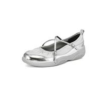 Krazing Pot Cow Skin Round Toe Med Heels Autumn Summer Shoes Buckle Straps Leisure Cozy Shoes Women Sneakers 34 sidabras
