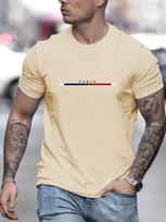 Men's 100 Cotton Paris Short Sleeve T-shirt Top Loose Tshirt XS smėlis