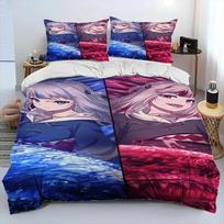 Gawr Gura Hololive Anime Shark Comforter Bedding Set, Polyester Quilt Cover Pillowcase, King Queen Size Duvet Cover Bed Set 70x133cm 2pcs