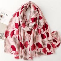 Vibrant Bohemian Ginkgo Biloba Floral Chic Scarf -Fashion Scarves With Multicolor Print, Thin Breathable Cotton Blend, Windproof