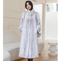 Women's long mink coat winter new fashion foreign style stand-up collar warm light mink fur jacket casual S balta