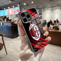 AC M-Milan-S telefono dėklas IPhone 17 Pro Max 15 Pro 16 14 Plus 12 13 Mini 11 Pro, atsparus smūgiams, galvanizuotas stiklinis dangtelis iPhone 16