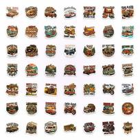 50/100 Pcs Retro Off-Road Camper Van Cartoon Stickers, Self-Adhesive Waterproof for Suitcase Skate Motorcycle Helmet Car Decals
