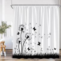 Floral Shower Curtain Colorful Flower Daisy Dandelion Poppy Flower Leaf Herb Plant Bathroom Decor Oil Painting Bathtub Curtain W60H190(CM)-1 Pcs