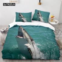3D Shark Fish Duvet Cover Beach Ferocious Shark Theme Bedding Set Ocean Sea Comforter Cover For Kids Women Men Room Decorations EU single(135x200cm)