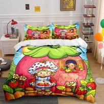 Multiple Sizes Emily E-Erdbeer Print Soft Quilt Cover Pillowcase Bedding Set Kids Adult Comfortable Bed Set Twin King For Gifts (as the picture,EU Twin 135X200cm)