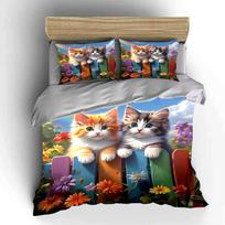 Colorful Fence Cats Decoration Set Kid'S And Adults' Bedroom Decor, Exquisite Three-Piece Bedding Set Gift EU Twin 135X200cm&set