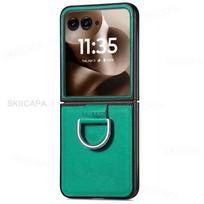 For Motorola Razr 70 Ultra Ring Stand Holder Phone Case For MOTO Razr Ultra 2026 Card Slots Leather Wallet Protective Back Cover Moto Razr 70 žalia