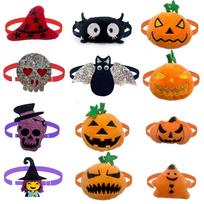 50pcs Cute Halloween Dog Bowtie Bulk Pumpkin Bow Ties Collar for Small Dogs Cats Holiday Pet Dog Bows Grooming Accessories