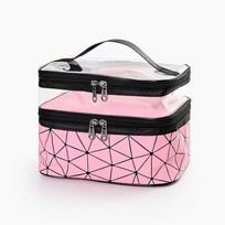 Ladies Cosmetic Bag Transparent Double Layer Waterproof High Capacity Toiletry Storage Bag for Travel
