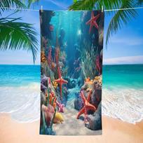 Vibrant Starfish Beach Towel, Colorful Coral Reef Print, Quick Dry Microfiber, Oversized for Beach Pool, Gift for Ocean Lovers 27x55inch 70x140cm&1pc