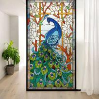 Custom Size Window Glass Films, Peacock Self Adhesive Static Cling, Home Decorative Frosted Privacy Stained, Retro Church Glass (as the picture,40X60cm)