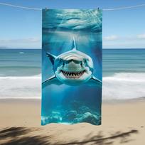 Shark Beach Towel, Great White Shark Print, Quick Dry Microfiber, Oversized for Beach, Pool, Travel, Gift for Him, Animal Lover 27x55inch 70x140cm&1pc