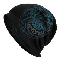Vilkas ir mėnulis lauke plonos kepuraitės su kepuraitėmis Viking Skullies Beanies slidinėjimo kepurės Minkštos kepuraitės One Size black