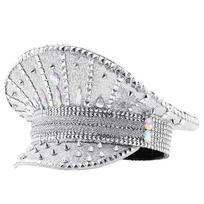 Bejeweled Hat Heavy Crystal Captain Hat Versatile for Men Women Dancer Comedian 1 sidabras