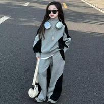 Girls' Korean Style Two-Piece Set: Color Block Sweatpants for Spring and Autumn 150
