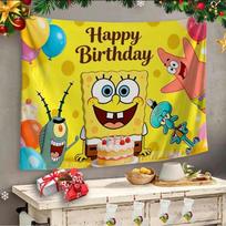 Spongebob Cartoon Design Printed Happy Birthday Party Tapestry Background Decoration Gifts Supplies Photography Backdrop Banner 74x94cm(29x37in)