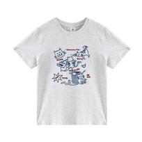 Women Cartoon Cat Graphic Crew Neck Short Sleeve Casual T Shirt S pilka spalva