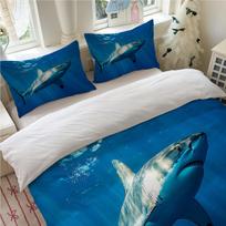 3Pcs Shark Print Bedding Set - Blue Ocean Theme For Bedroom Decor Polyester Machine Washable All-Season Comfort Machine Washable EU Twin(135x200cm)