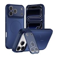 Lens Film Protection Stand Holder Case For iPhone 17 Pro Max Air 16 15 14 Plus Magsafe Wireless Charging Armor PC Hard Cover iPhone17 Pro Max tamsiai mėlyna spalva