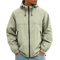 Lightweight Full Zip Hooded Windbreaker Jacket for Men Water Resistant Outerwear with Adjustable Drawstring and Pockets XL