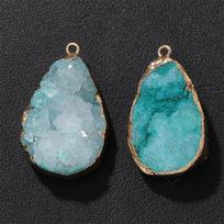 2pcs Natural Crystal Agates Geode Pendant Dyeing Blue Cluster Golden Edge Irregular Stones Charms DIY Jewelry Making Gift