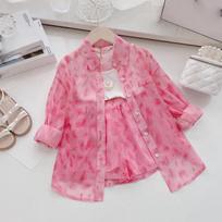 Bear Leader Girls Summer Suit Children Sunscreen Jacket + Shorts Two-piece Set Children Girls Thin Section Children Clothing Set 130 rožinė